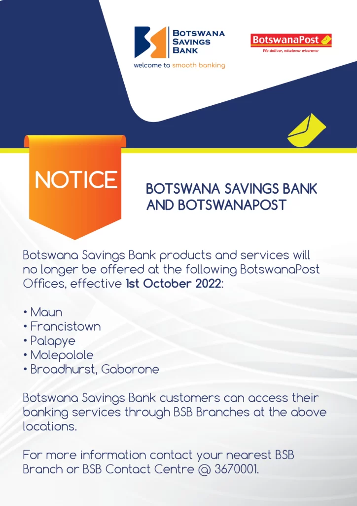 Botswana Savings Bank and BotswanaPost Notice
